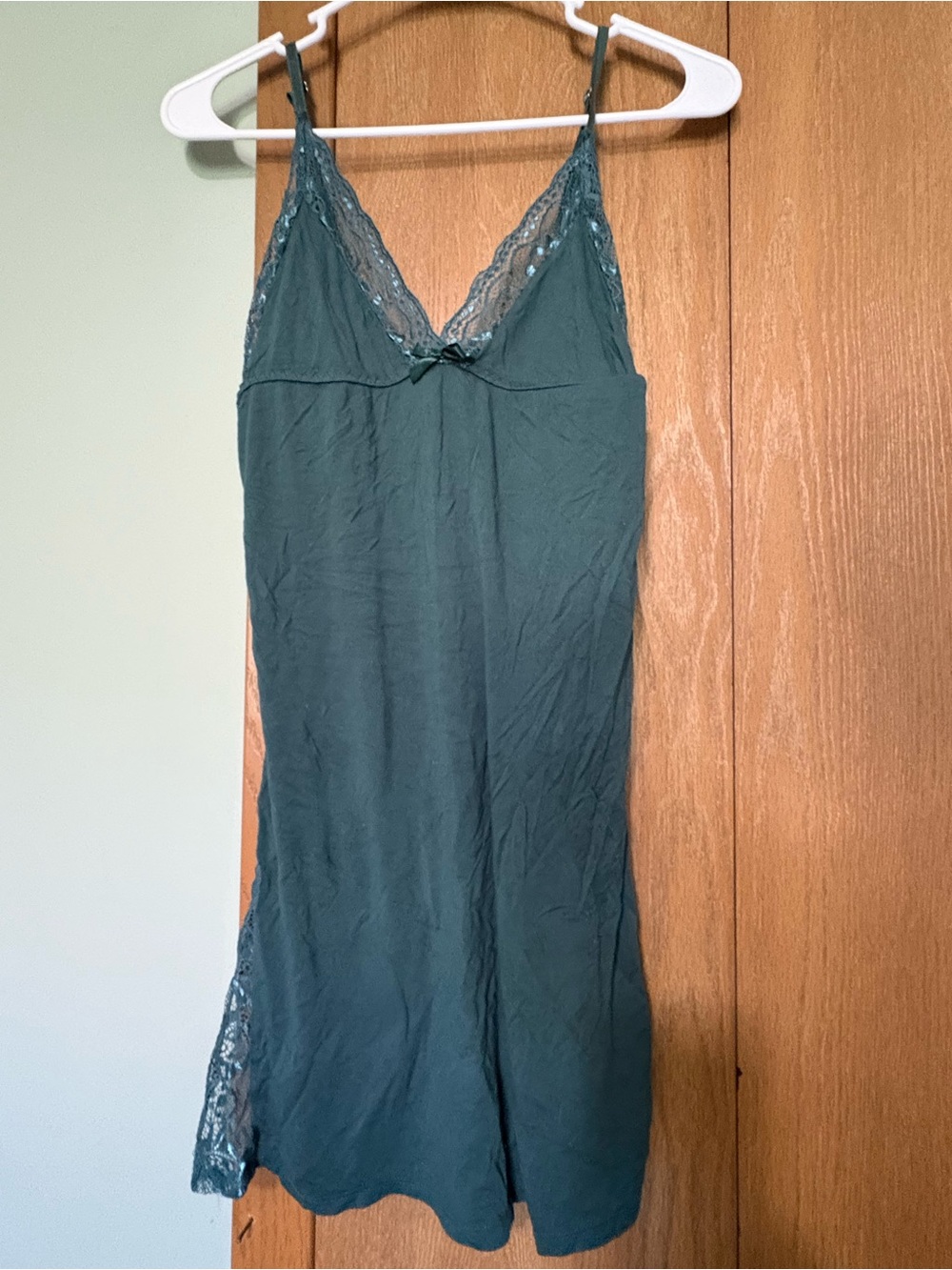 Women's Teal Lace-Trim Slip Dress - Elegant Sleepwear